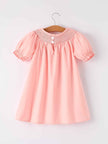 Girls Horse Smocking Embroidered Coral Dress