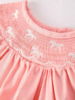 Girls Horse Smocking Embroidered Coral Dress