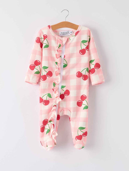 Waffle Cherry Plaid Girls' Romper