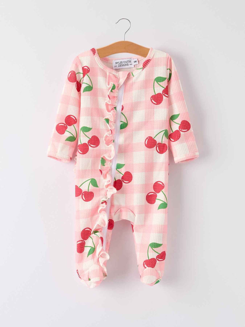 Waffle Cherry Plaid Girls' Romper