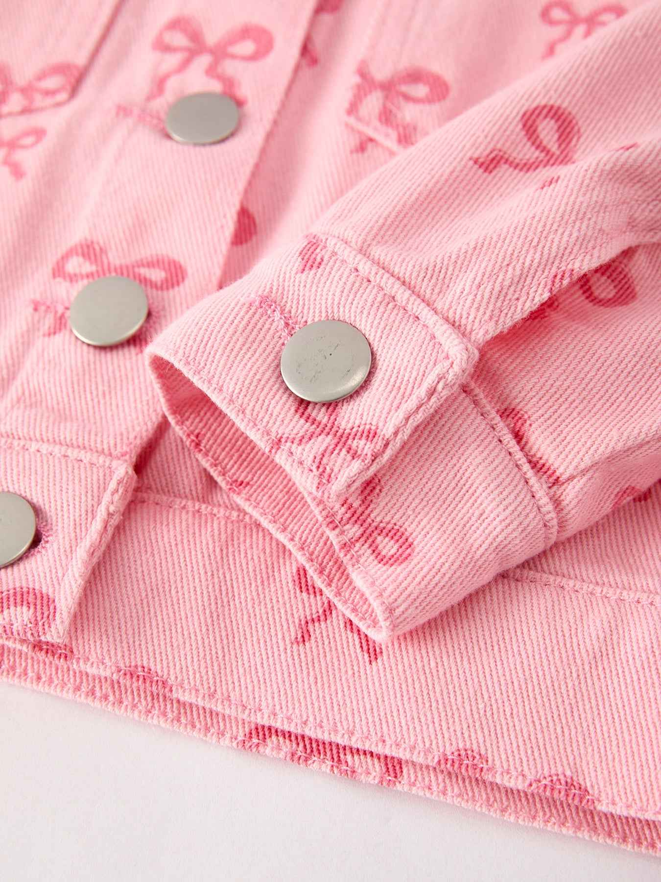 Pink Fall Girls Butterfly Print Denim Top