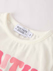 Girls Set Letter T-shirt + Pink Bow Printed Denim Skirt