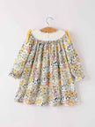 Fall  Embroidery Smocking Bow Floral Leaf Baby Girls Dress