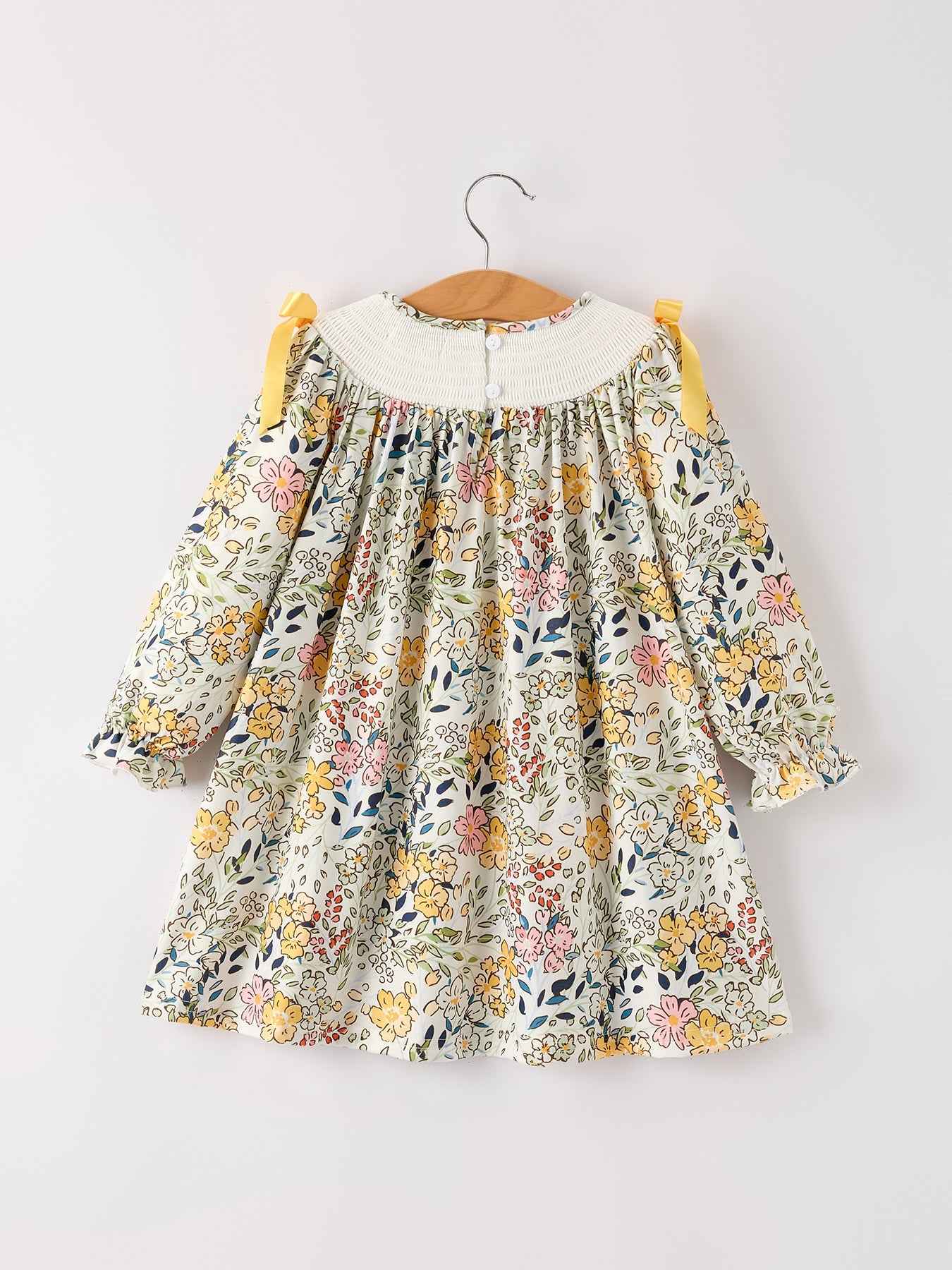 Fall  Embroidery Smocking Bow Floral Leaf Baby Girls Dress