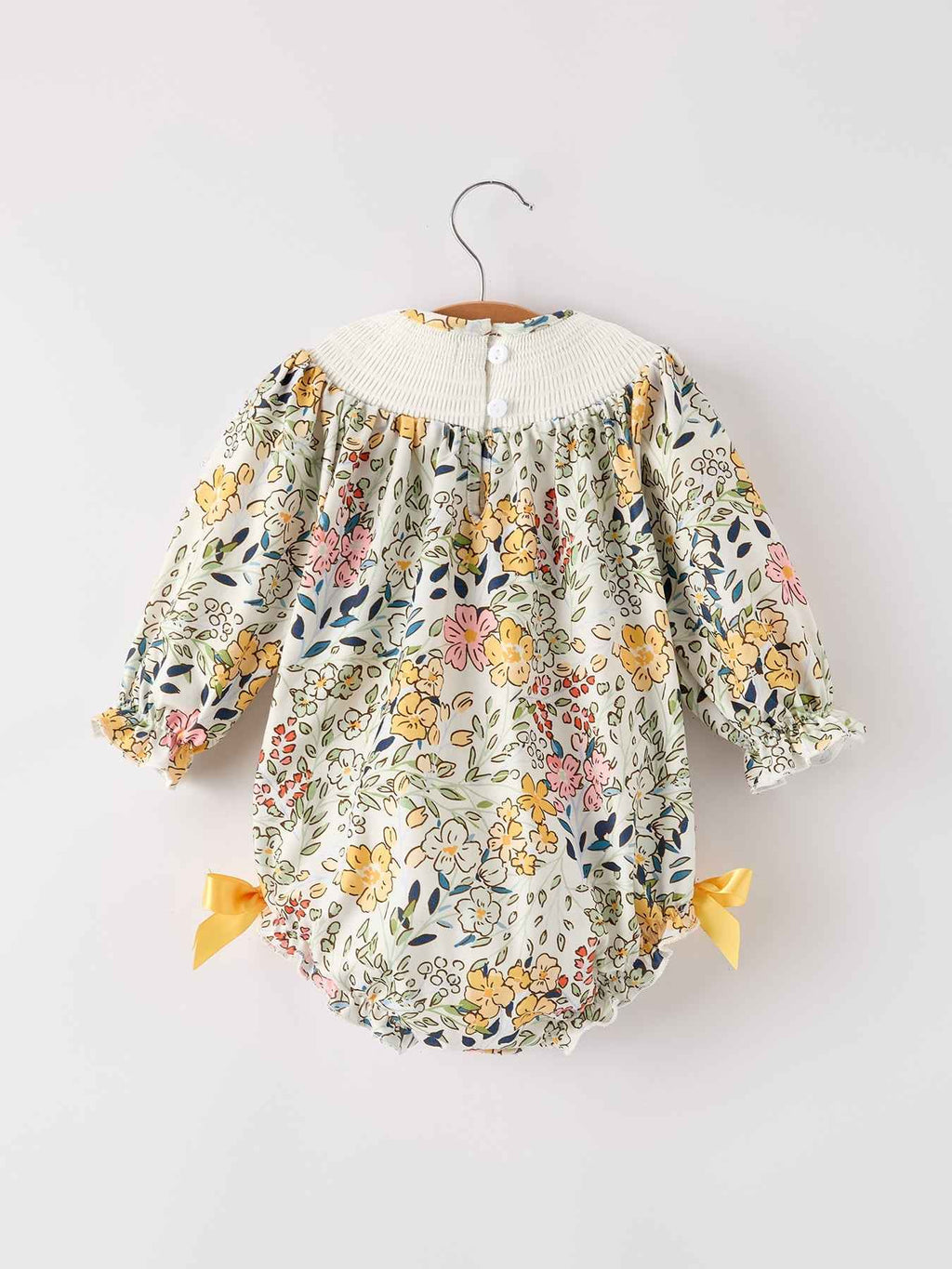 Fall  Embroidery Smocking Bow Floral Leaf Baby Girls Romper