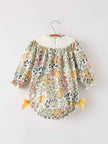 Fall  Embroidery Smocking Bow Floral Leaf Baby Girls Romper