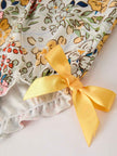 Fall  Embroidery Smocking Bow Floral Leaf Baby Girls Romper