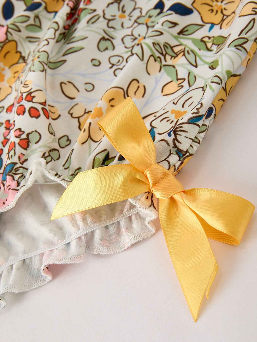 Fall  Embroidery Smocking Bow Floral Leaf Baby Girls Romper
