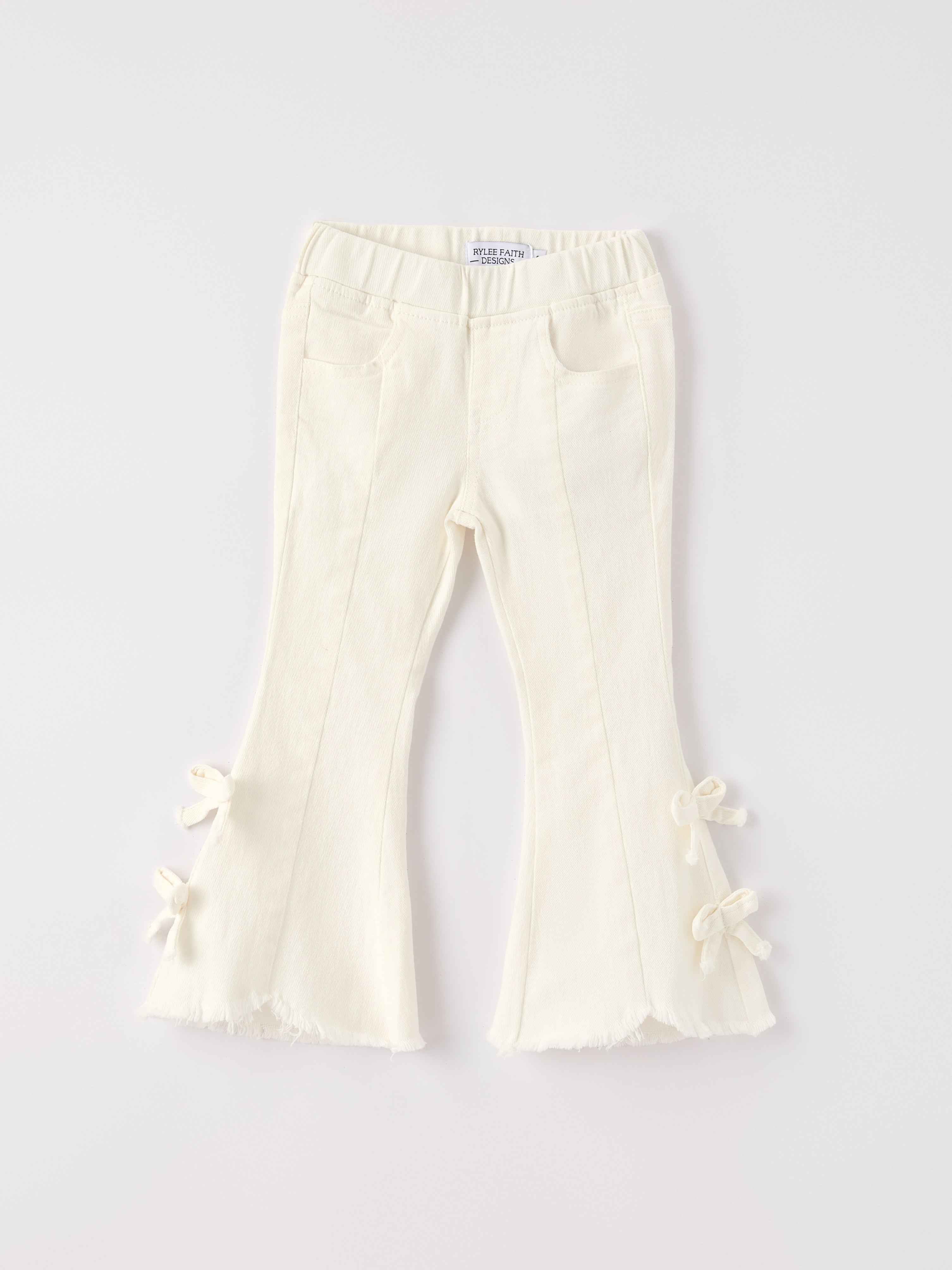 Charming White Denim Pants with Cute Bows