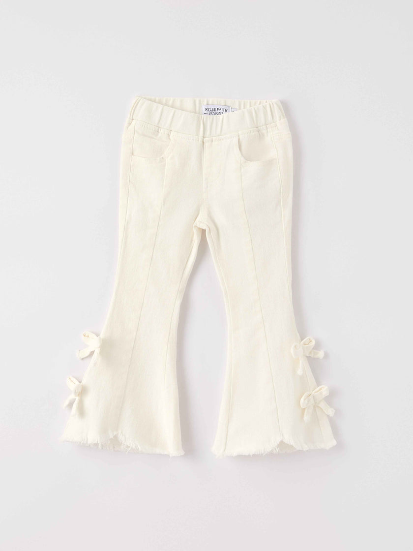 Charming White Denim Pants with Cute Bows