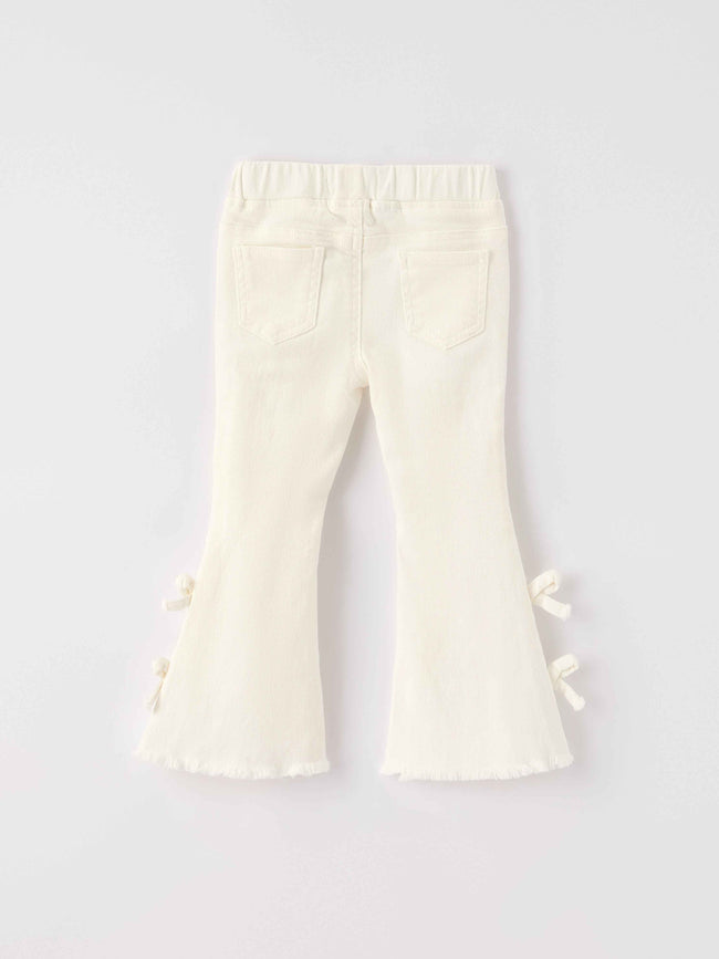 Charming White Denim Pants with Cute Bows