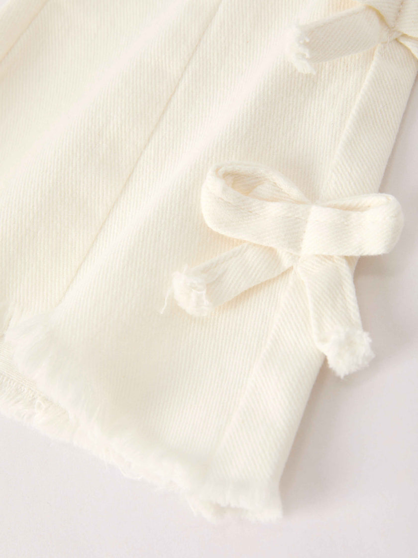 Charming White Denim Pants with Cute Bows