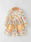 Charming Chicken & Butterfly Girls Dress with Cute Ruffled Pockets