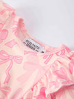 Girls Pink Bow Print Long Sleeves Romper