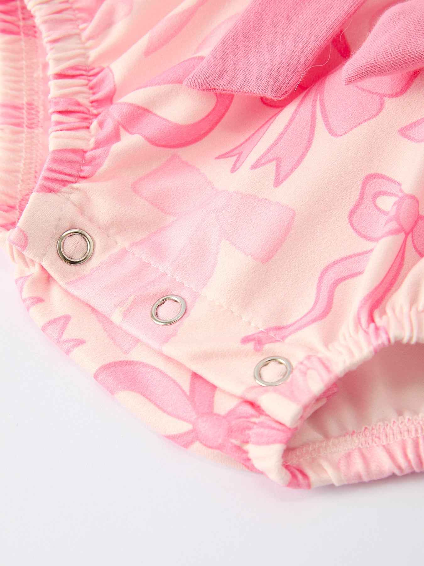 Girls Pink Bow Print Long Sleeves Romper