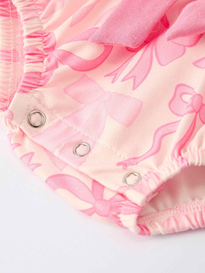 Girls Pink Bow Print Long Sleeves Romper
