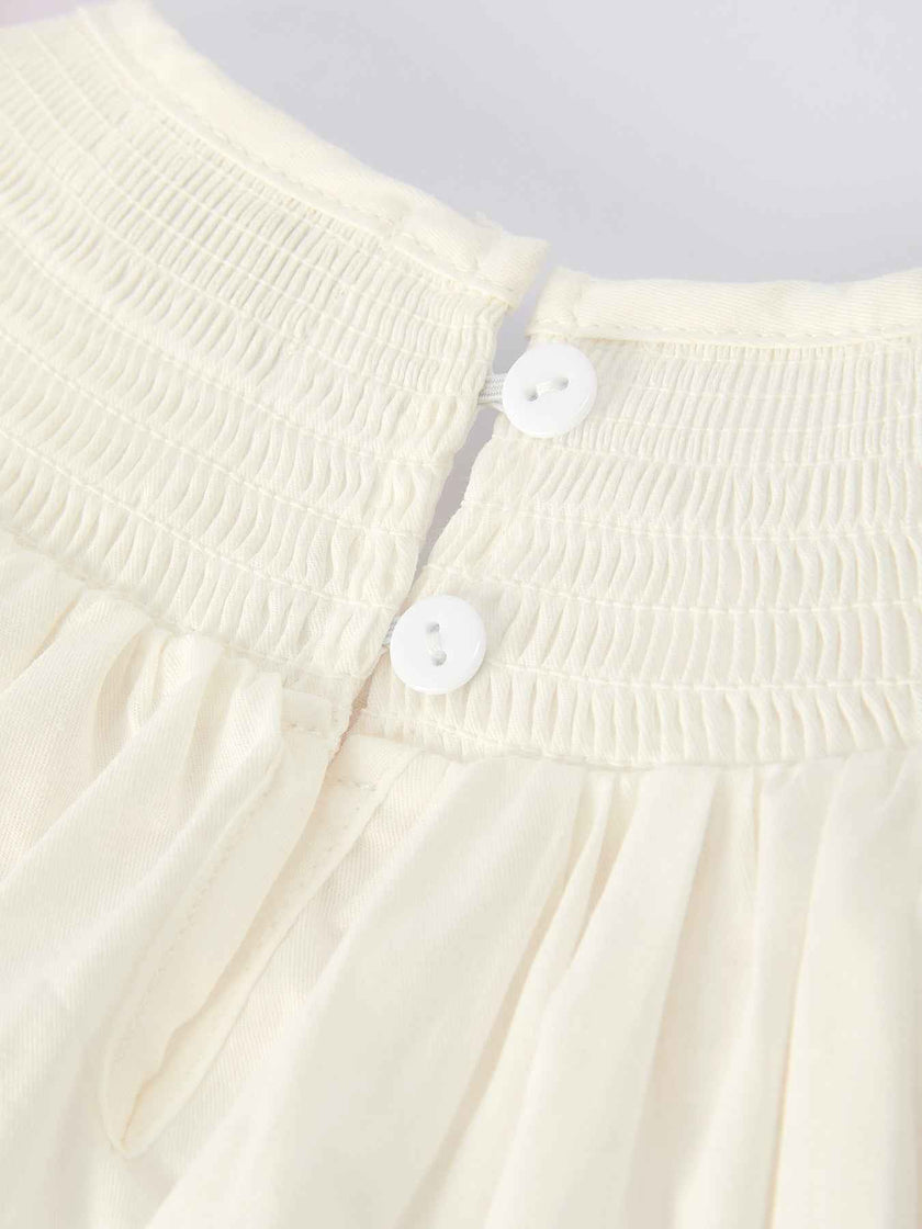 Fall White Girls Dress with Pink Bow Embroidery