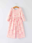Girls Pink Bow Print Long Sleeve Jumpsuit