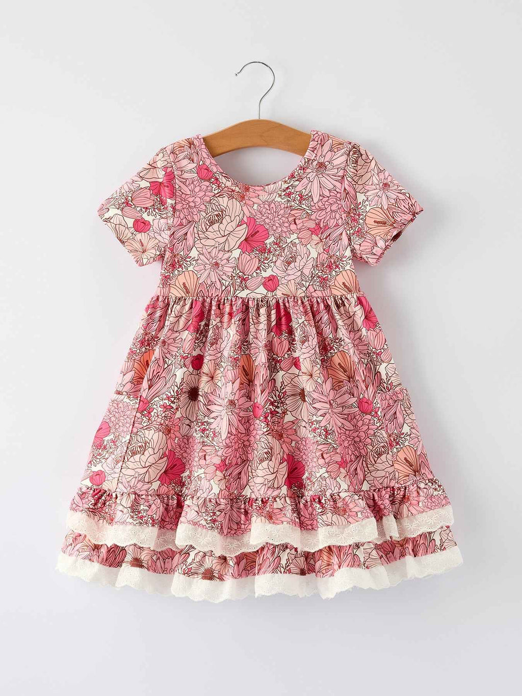 Fall Sweet Floral Pattern Dress with Pockets and Ruffle Hem for Girls