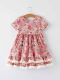 Fall Sweet Floral Pattern Dress with Pockets and Ruffle Hem for Girls