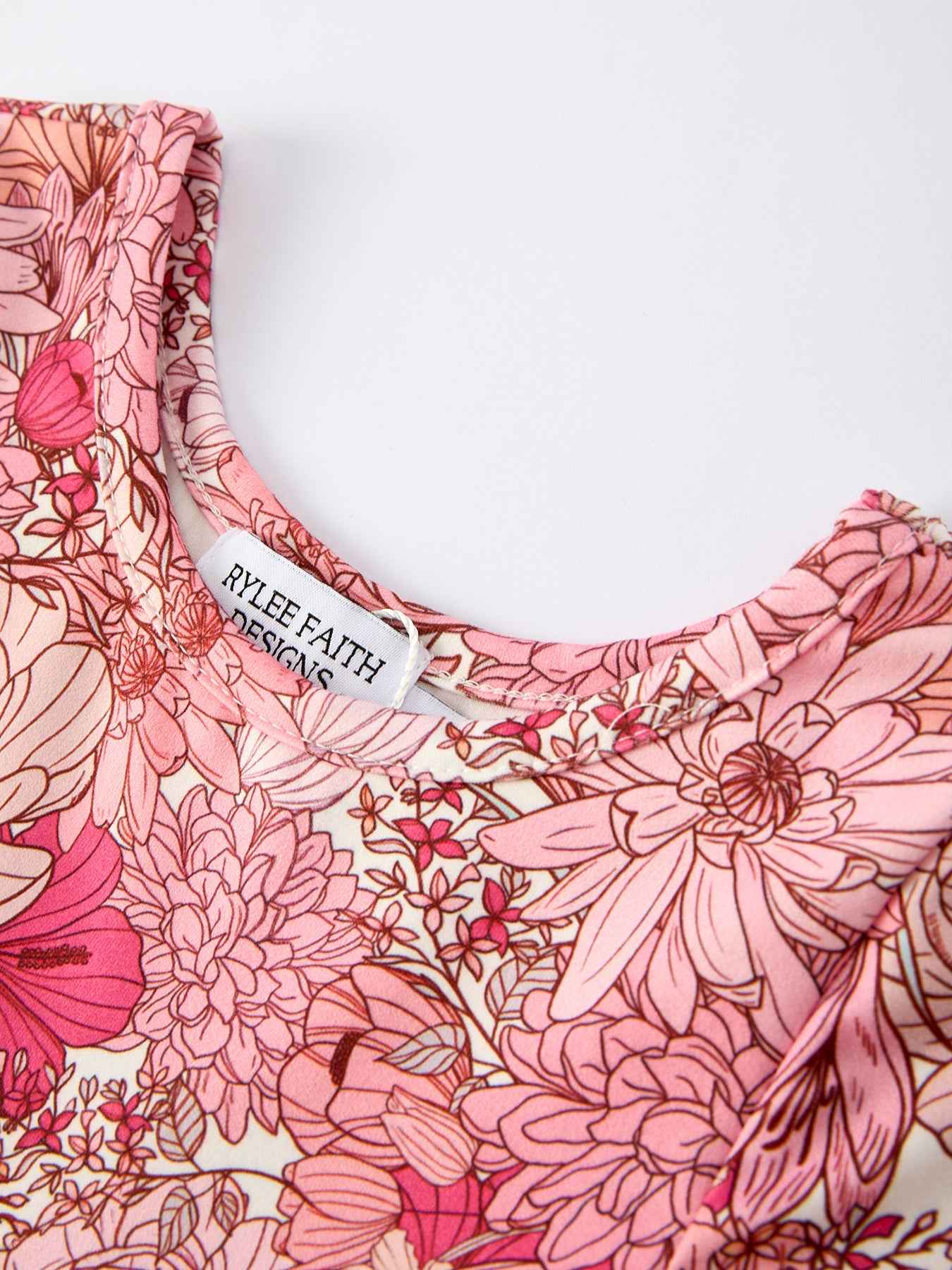 Fall Sweet Floral Pattern Dress with Pockets and Ruffle Hem for Girls