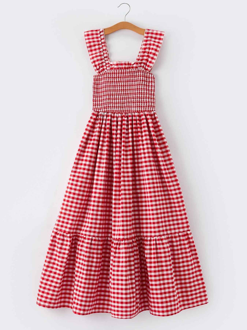 Mommy & Me Adult Dress – Red Plaid Sleeveless Outfit for Party
