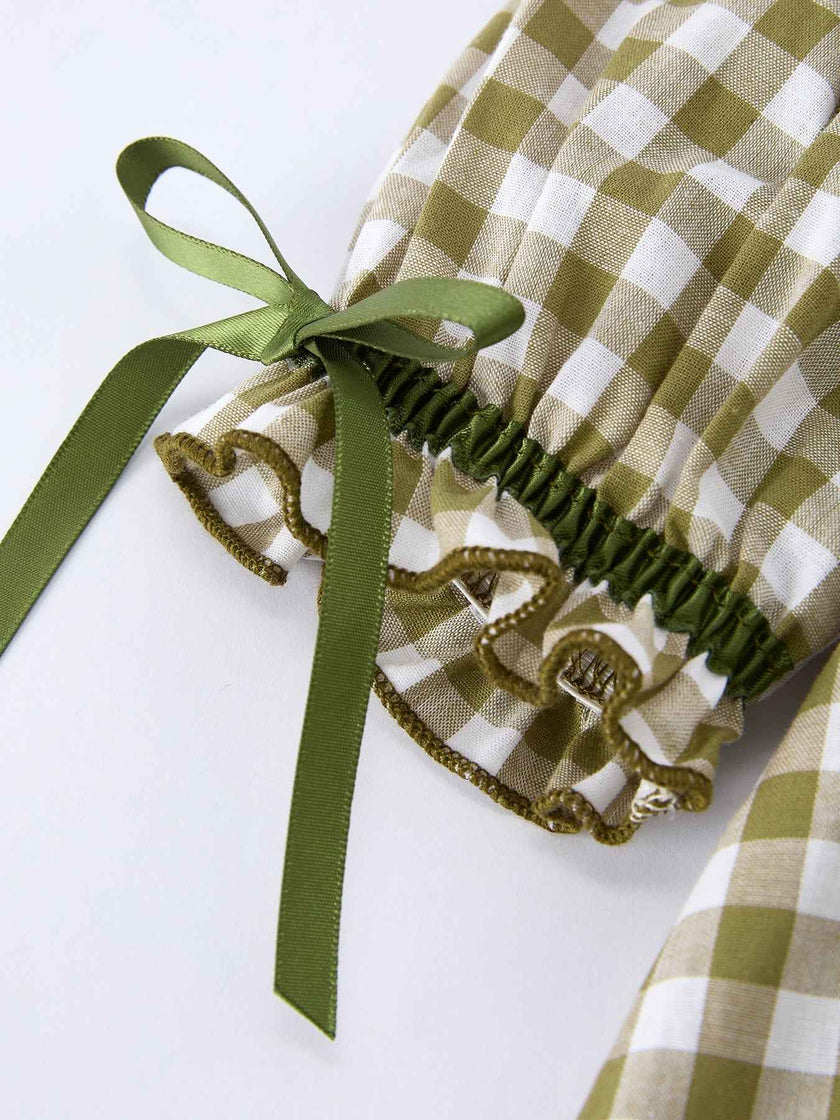 Green Plaid Fish Embroidered Baby Girls Smocked Dress