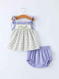 Purple Floral Smocked Embroidery Baby Girls Bloomers Set