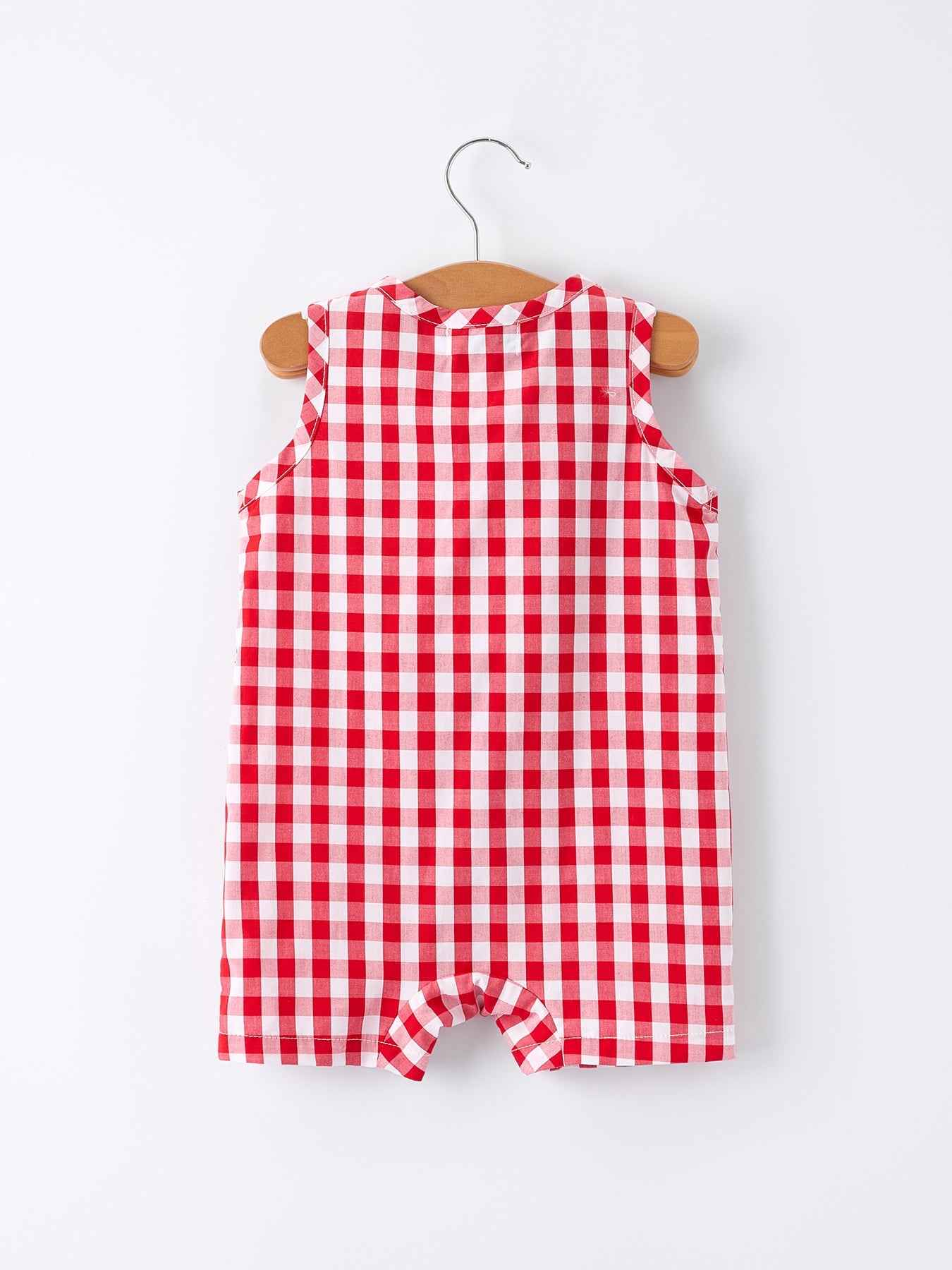 Summer Plaid Smocked Ruffle Boys Romper Sibling Outfits