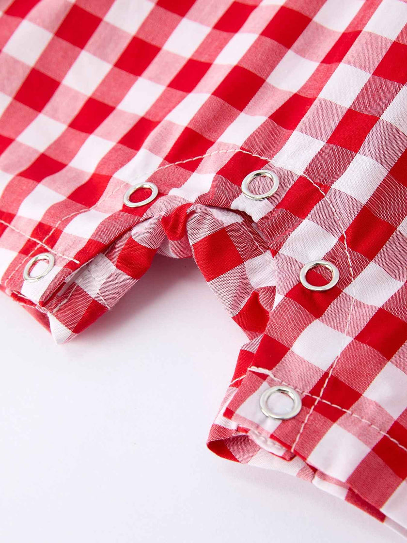 Summer Plaid Smocked Ruffle Boys Romper Sibling Outfits