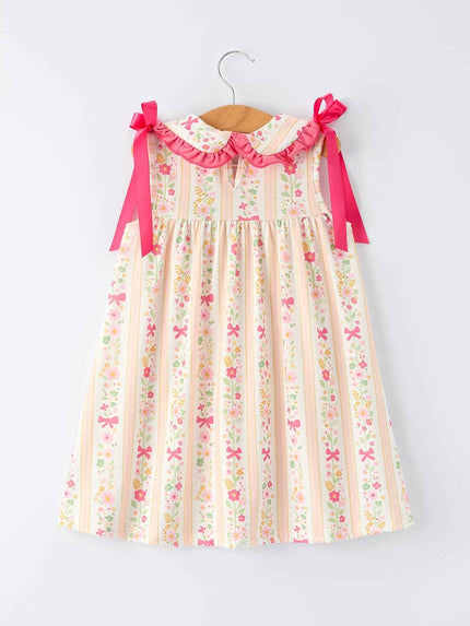 Summer Floral Bow Ruffle Girls Dress