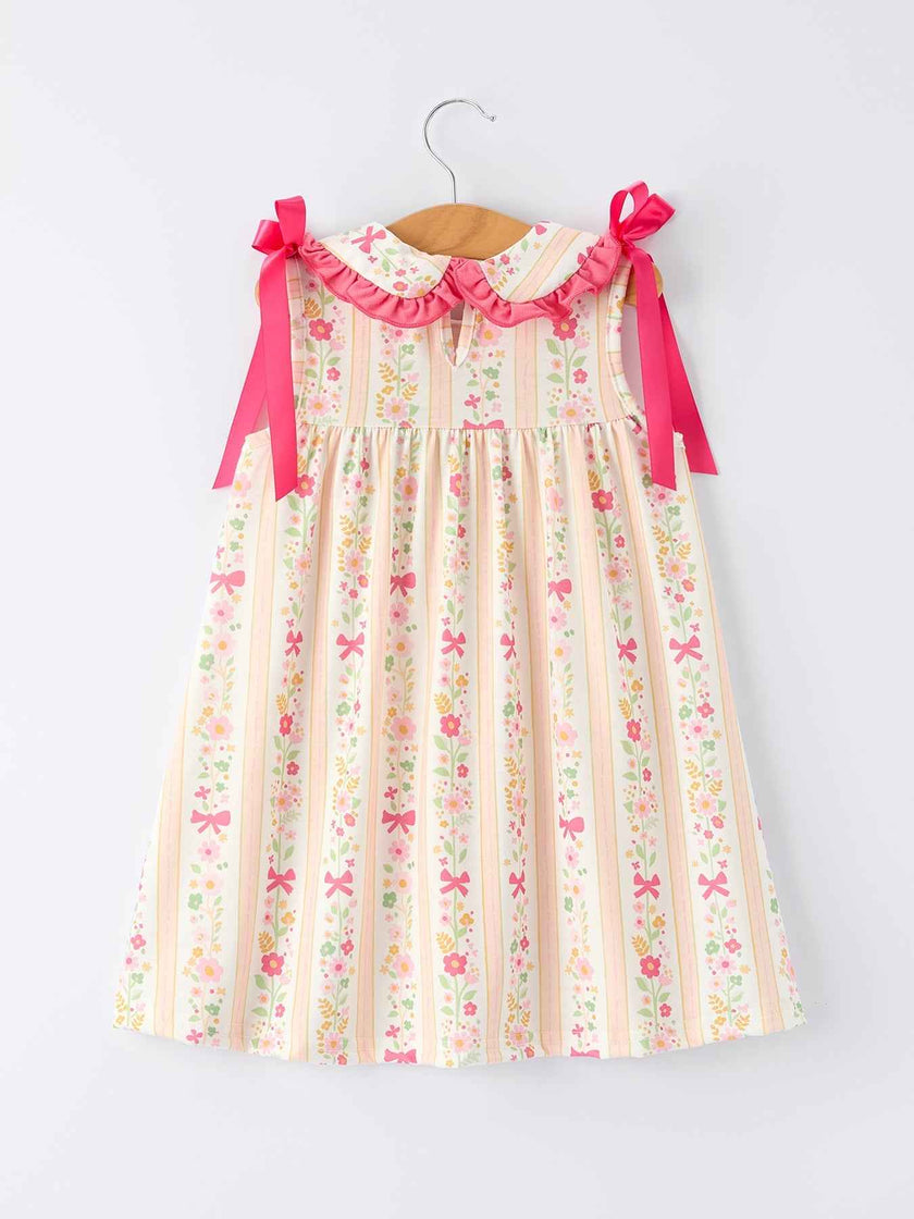 Summer Floral Bow Ruffle Girls Dress