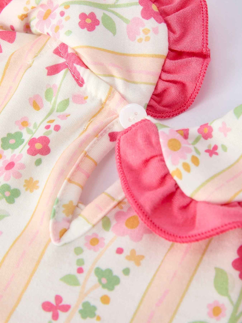 Summer Floral Bow Ruffle Girls Dress