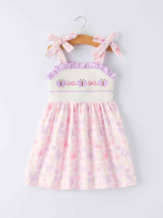 Butterfly Embroidery Smocking Bow Baby Girls Dress