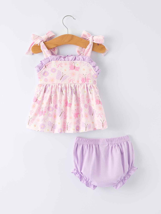 Butterfly Embroidery Smocking Bow Baby Girls Bloomers Set