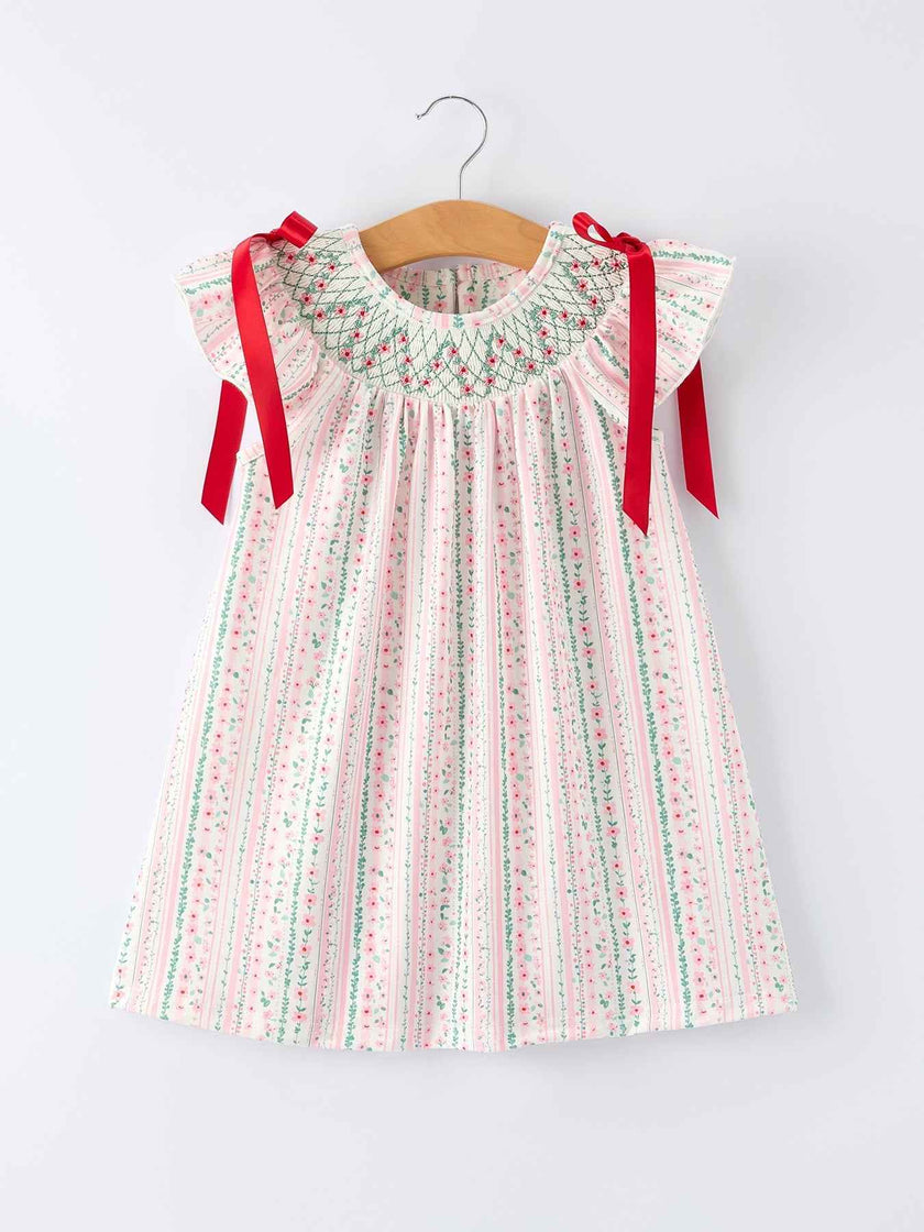Pink Spring Floral Smocked Girl Dress