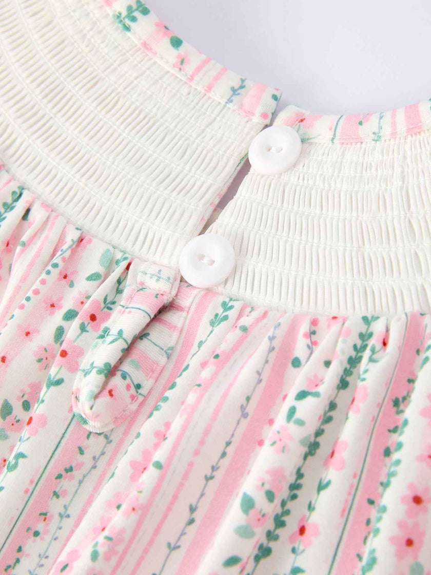 Pink Spring Floral Smocked Girl Dress