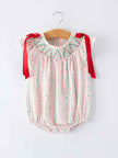 Pink Spring Floral Smocked Baby Girl Romper