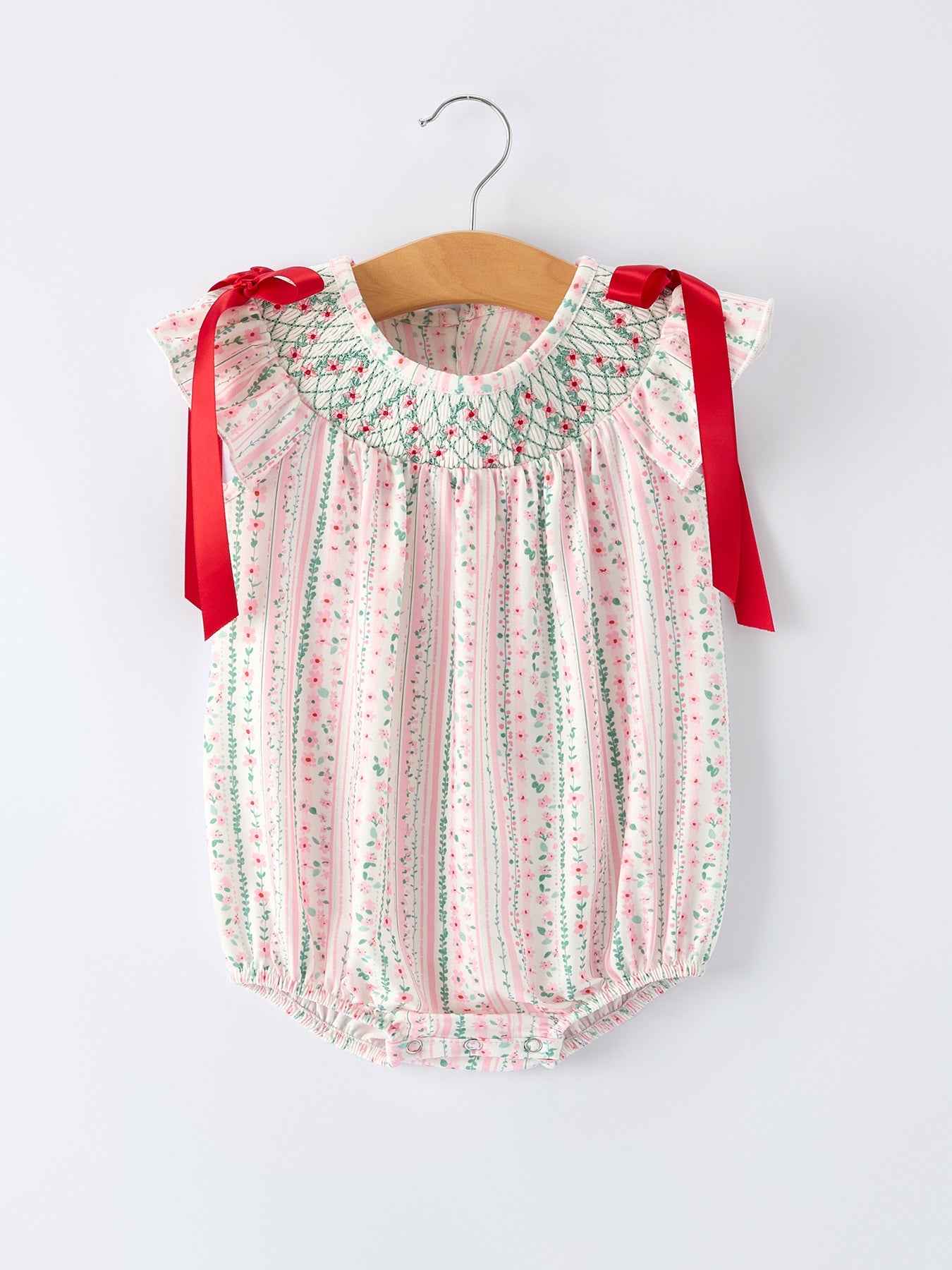 Pink Spring Floral Smocked Baby Girl Romper