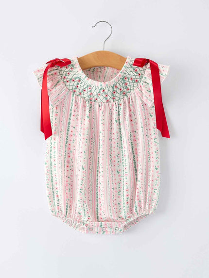 Pink Spring Floral Smocked Baby Girl Romper