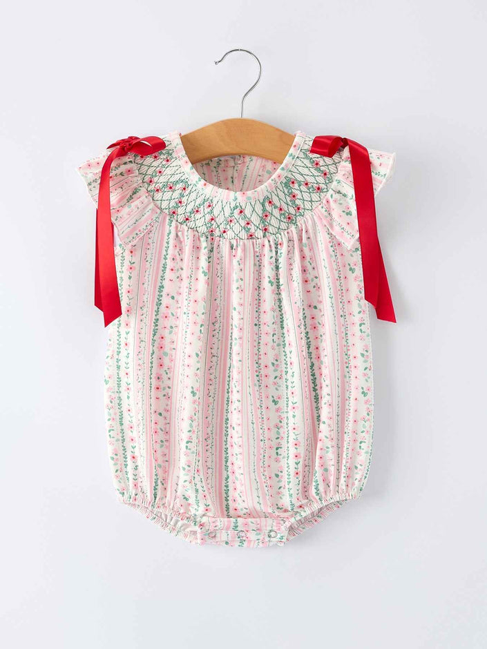 Pink Spring Floral Smocked Baby Girl Romper