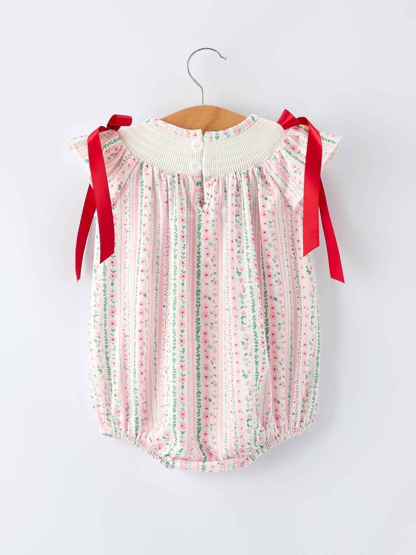 Pink Spring Floral Smocked Baby Girl Romper