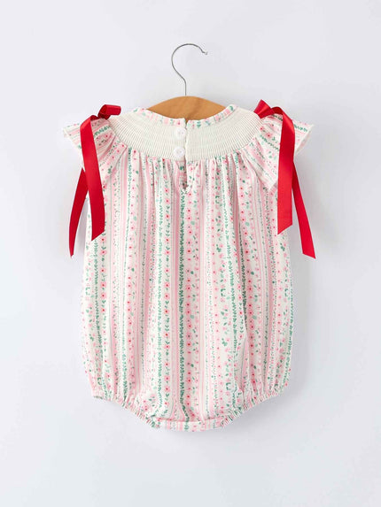 Pink Spring Floral Smocked Baby Girl Romper