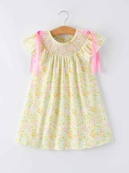 Spring Floral Smocked Girl Dress