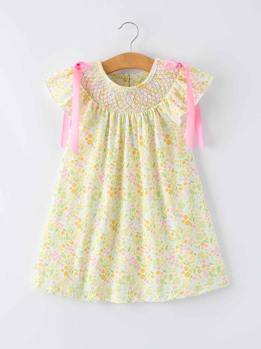 Spring Floral Smocked Girl Dress