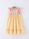 Fish Embroidery Smocking Plaid Girls' Dress