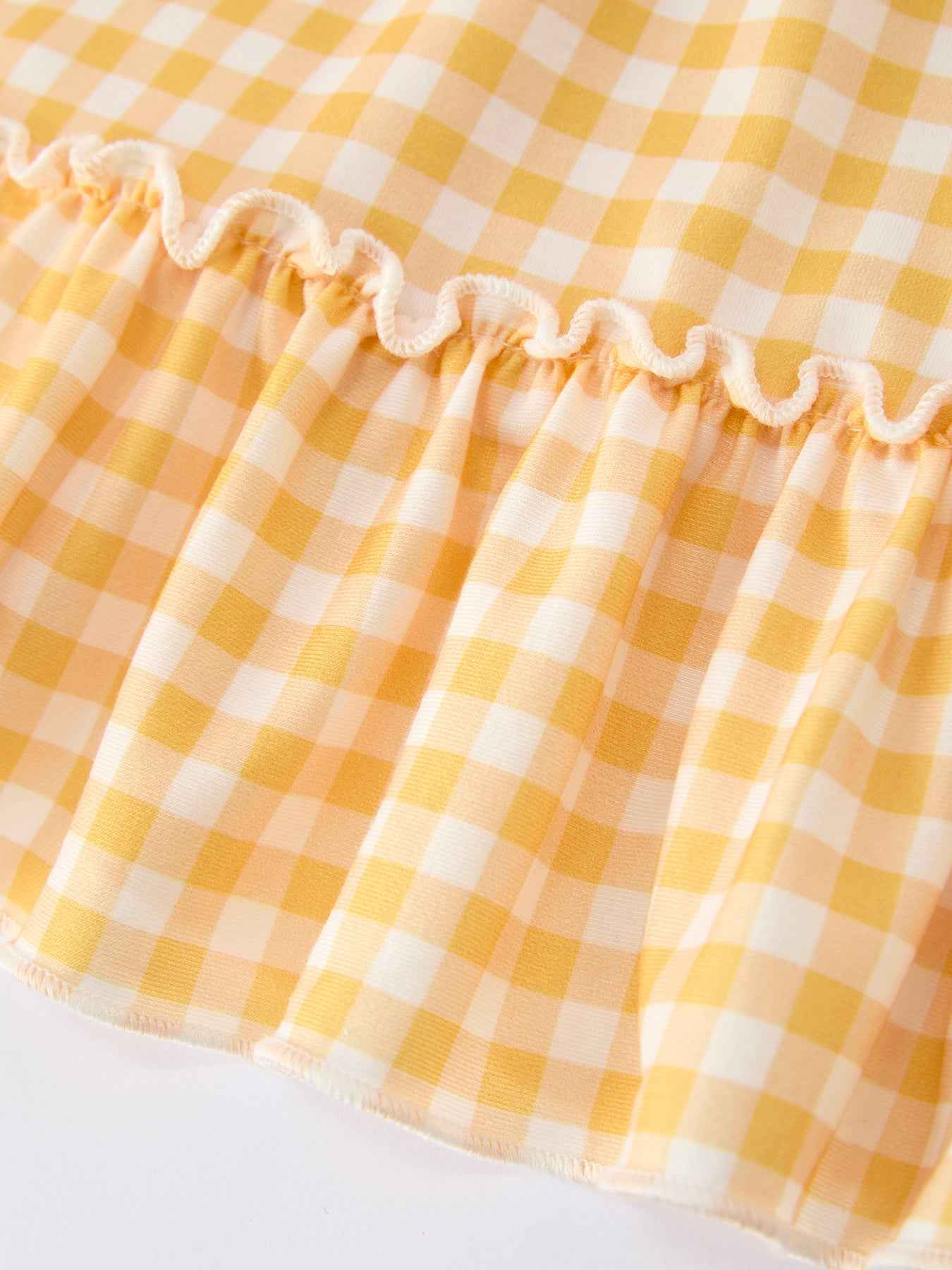 Fish Embroidery Smocking Plaid Girls' Dress