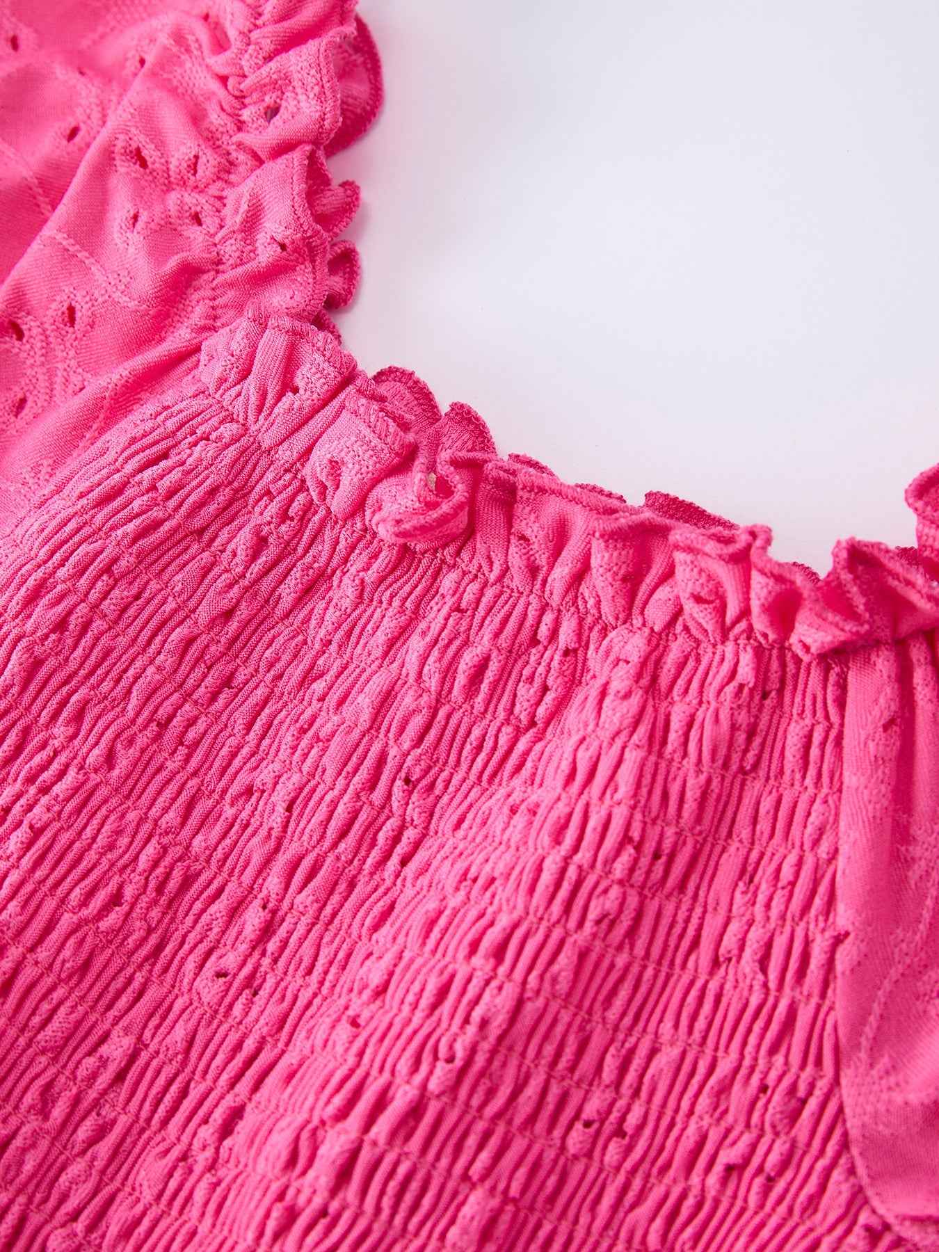 Spring Hot Pink Short-sleeved Girls Jumpsuit