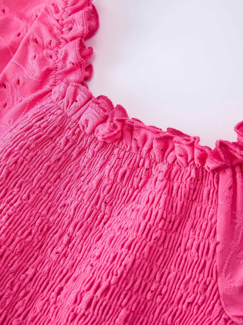 Spring Hot Pink Short-sleeved Girls Jumpsuit