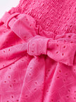 Spring Hot Pink Short-sleeved Girls Jumpsuit